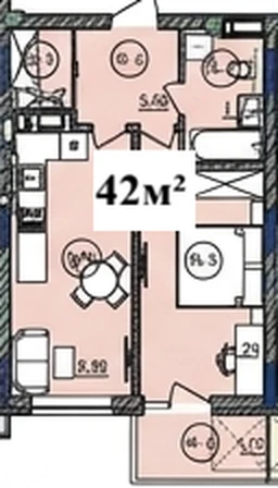 Планування: 1-кімнатна квартира 42 м², ЖК «Щедрик»