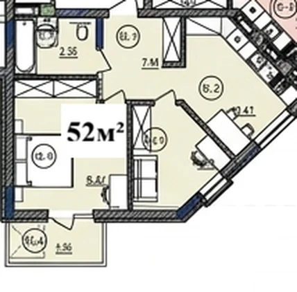 Планування: 2-кімнатна квартира 52 м², ЖК «Щедрик»