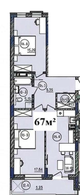 Планування: 2-кімнатна квартира 67 м², ЖК «Щедрик»